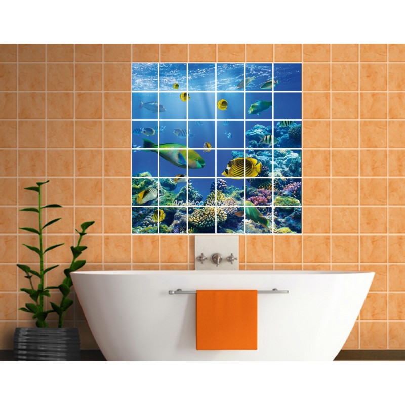 Sticker Salle de bain Carrelage Poissons - TenStickers